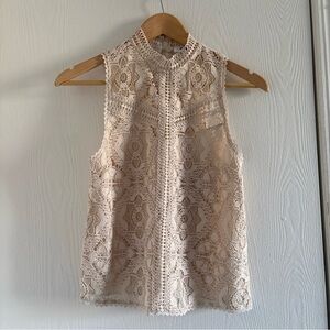 BB Dakota Women’s Lace Sleeveless Mock Neck Top Beige Nude Size XS